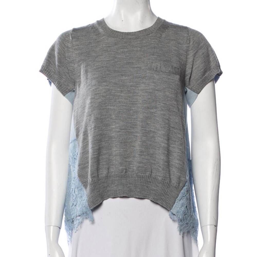 sacai lace crew neck sweater